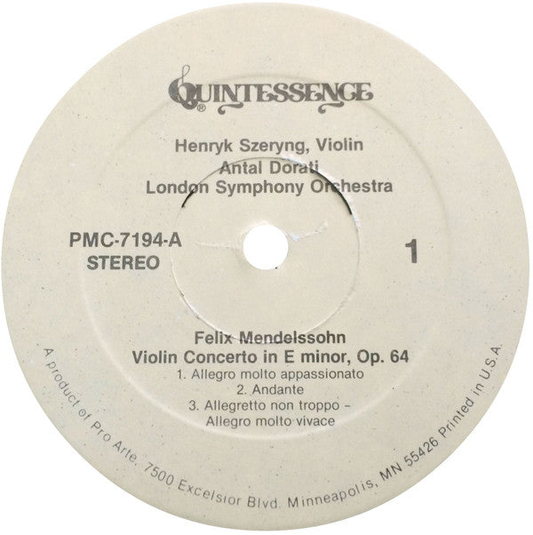 Robert Schumann, Felix Mendelssohn-Bartholdy, Henryk Szeryng, The London Symphony Orchestra, Antal Dorati - Violin Concertos