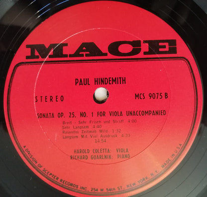 Paul Hindemith, Harold Coletta, Robert Guralnik - Sonata Op. 11, No. 4 For Viola And Piano / Sonata Op. 25, No. 1 For Viola Unaccompanied