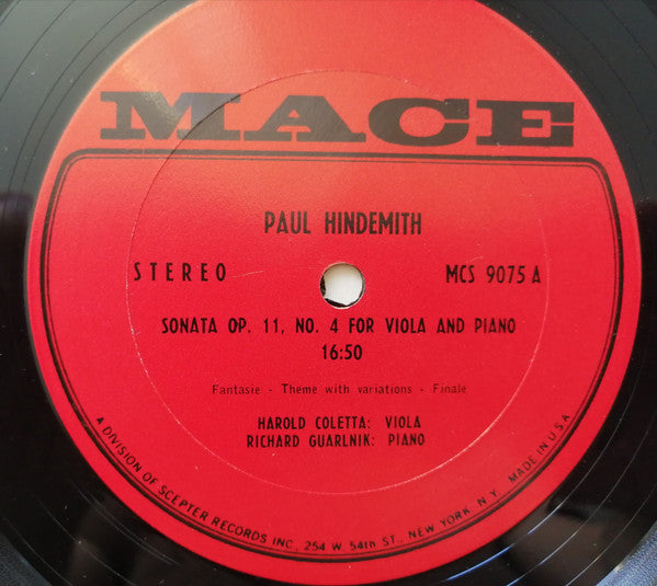 Paul Hindemith, Harold Coletta, Robert Guralnik - Sonata Op. 11, No. 4 For Viola And Piano / Sonata Op. 25, No. 1 For Viola Unaccompanied