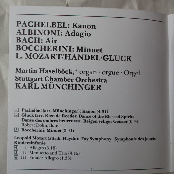 Johann Pachelbel, Tomaso Albinoni, Johann Sebastian Bach, Luigi Boccherini, Joseph Haydn, Georg Friedrich Händel, Christoph Willibald Gluck, Martin Haselböck, Stuttgarter Kammerorchester, Karl Münchinger - Kanon • Adagio • Air • Minuet