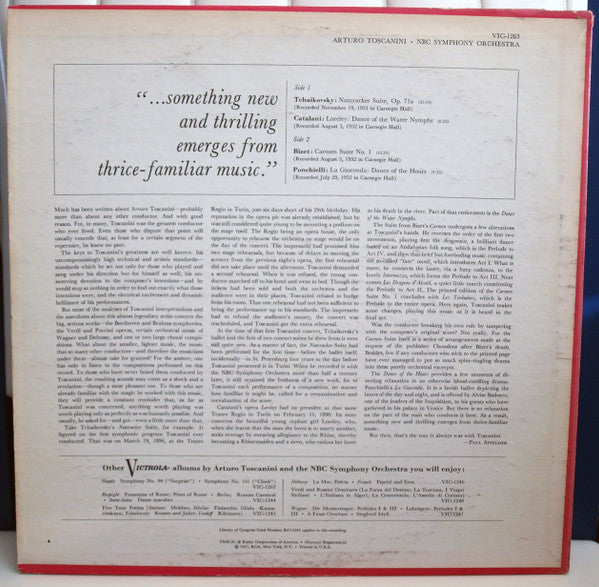 Arturo Toscanini, NBC Symphony Orchestra - Tchaikovsky: "Nutcracker" Suite /  Bizet: "Carmen" Suite / Ponchielli: Dance Of The Hours / Catalani: Dance Of The Water Nymphs