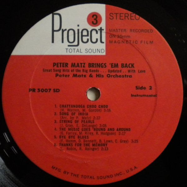 Peter Matz Orchestra - Brings 'Em Back (Great Song Hits Of The Big Bands ... Updated ... With Love)