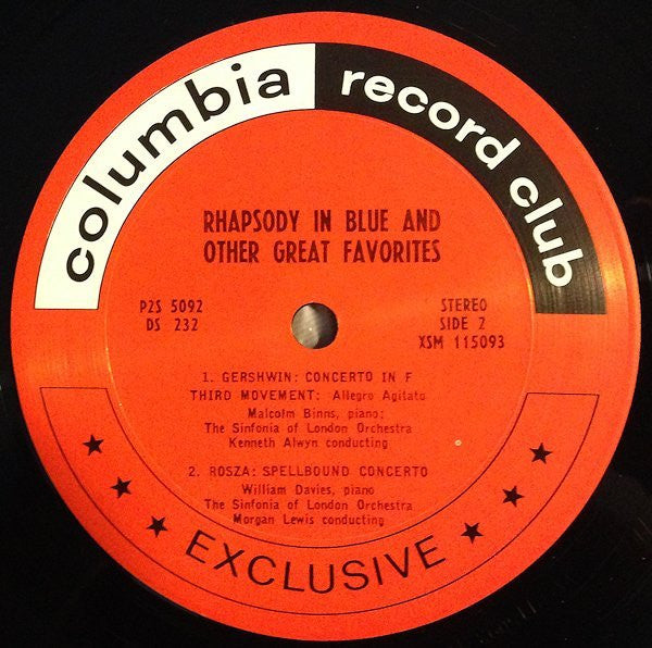 George Gershwin, Richard Rodgers, Richard Addinsell, Miklós Rózsa, The Sinfonia Of London, Kenneth Alwyn, Morgan Lewis, Malcolm Binns, William Davies - Rhapsody In Blue / An American In Paris / Concerto In F