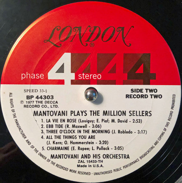 Mantovani And His Orchestra - Mantovani Plays The Million Sellers