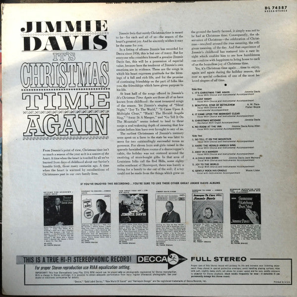 Jimmie Davis - It's Christmas Time Again