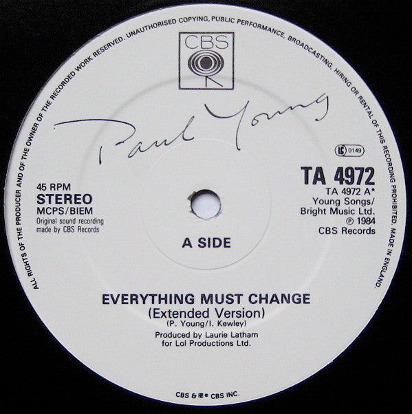 12": Paul Young - Everything Must Change (Special Extended Mix)