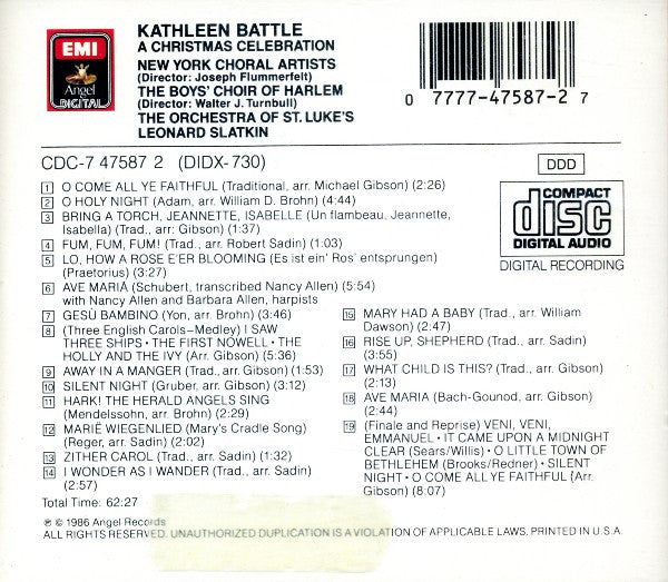 Kathleen Battle, New York Choral Artists, The Boys Choir Of Harlem, Orchestra Of St. Luke's, Leonard Slatkin - A Christmas Celebration