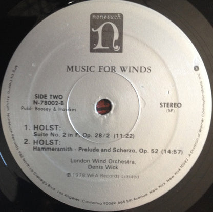 Gustav Holst, Ralph Vaughan Williams, London Wind Orchestra, Denis Wick - Music For Winds