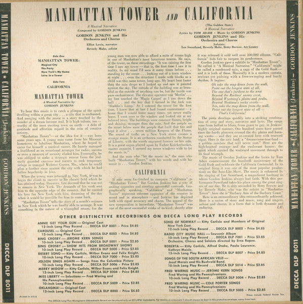 Gordon Jenkins And His Orchestra And Chorus - Manhattan Tower / California (The Golden State)