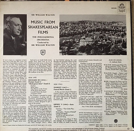 Philharmonia Orchestra, Sir William Walton - Music From Shakespearean Films