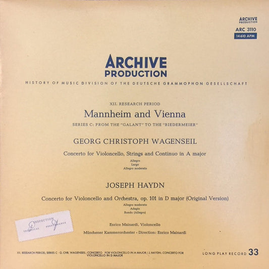 Georg Christoph Wagenseil - Concerto For Violoncello, Strings And Continuo In A Major / Concerto For Violoncello And Orchestra Op. 101 In D Major (Original Version)