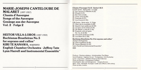 Joseph Canteloube, Heitor Villa-Lobos, Kiri Te Kanawa, English Chamber Orchestra, Jeffrey Tate - Chants D'Auvergne (Vol. 2) / Bachianas Brasileiras No. 5