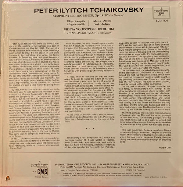 Pyotr Ilyich Tchaikovsky, Wiener Volksopernorchester, Hans Swarowsky - Symphony No. 1 In G Minor “Winter Dreams”