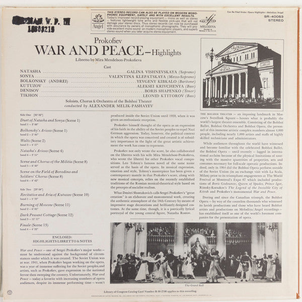 Sergei Prokofiev, Chorus Of The Bolshoi Theatre, Bolshoi Theatre Orchestra, Alexander Melik-Pashayev - War And Peace - Highlights