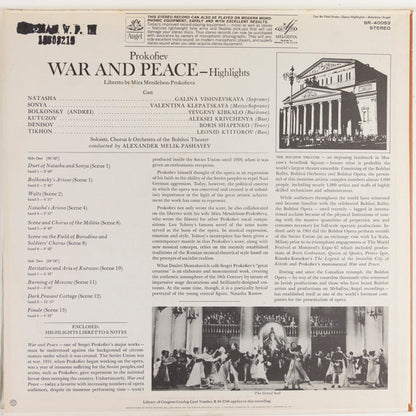 Sergei Prokofiev, Chorus Of The Bolshoi Theatre, Bolshoi Theatre Orchestra, Alexander Melik-Pashayev - War And Peace - Highlights