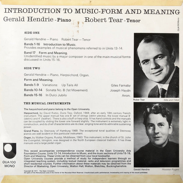 Gerald Hendrie, Robert Tear - Introduction To Music-Form And Meaning
