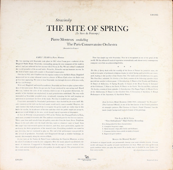 Igor Stravinsky, Pierre Monteux, Orchestre De La Société Des Concerts Du Conservatoire - The Rite Of Spring = Le Sacre Du Printemps