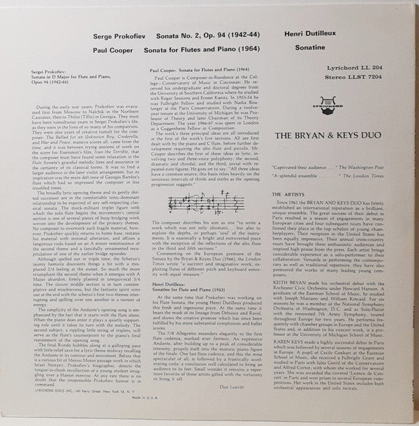 Sergei Prokofiev, Paul Cooper (5), Henri Dutilleux, The Bryan And Keys Duo - 20th Century Sonatas For Flute And Piano