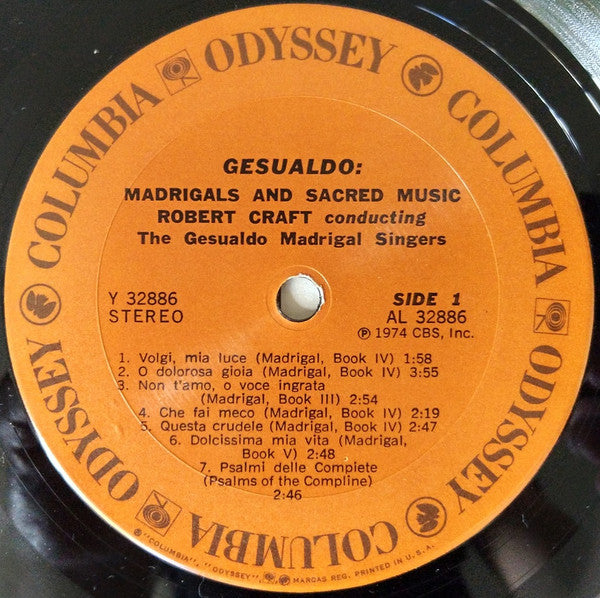 Carlo Gesualdo, Robert Craft, The Gesualdo Madrigal Singers - Madrigals And Sacred Music