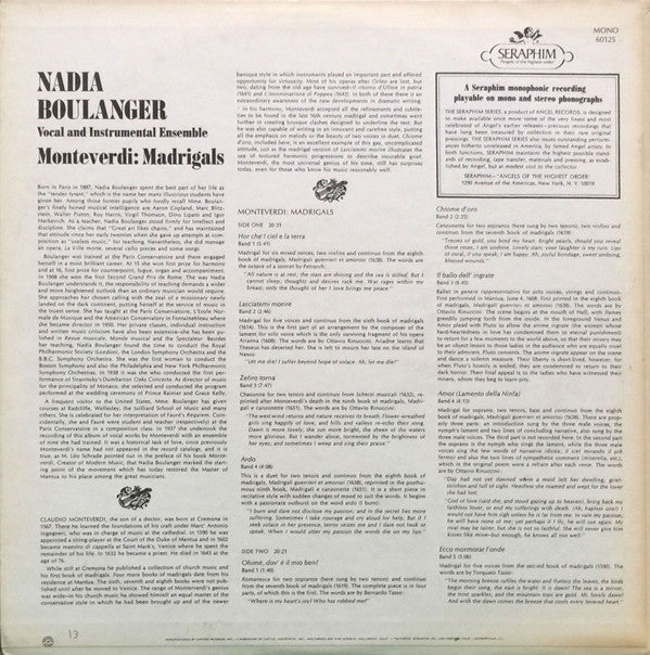 Nadia Boulanger, Claudio Monteverdi - Madrigals