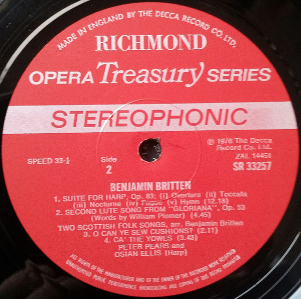 Benjamin Britten, Peter Pears, Osian Ellis - A Birthday Hansel • Two Scottish Folk Songs •Suite For Harp • Second Lute Song From 'Gloriana' • Canticle No. 5 - The Death Of Saint Narcissus