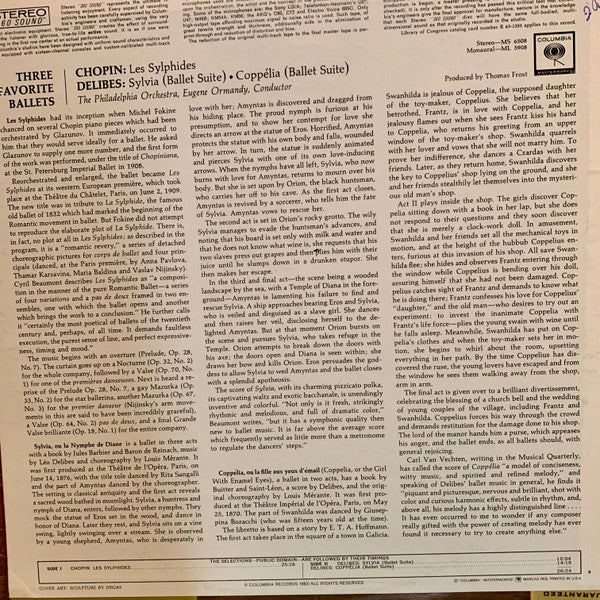 Frédéric Chopin, Léo Delibes, Eugene Ormandy, The Philadelphia Orchestra - Three Favorite Ballets (Les Sylphides / Suite From Sylvia / Suite From Coppélia)