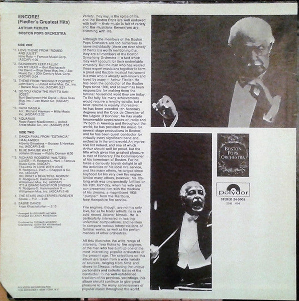 Arthur Fiedler, The Boston Pops Orchestra - Encore (Fiedler's Greatest Hits)