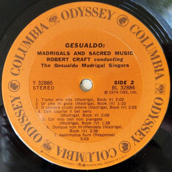 Carlo Gesualdo, Robert Craft, The Gesualdo Madrigal Singers - Madrigals And Sacred Music