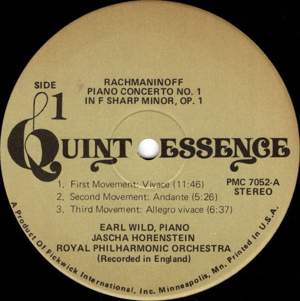 Sergei Vasilyevich Rachmaninoff, Earl Wild, Jascha Horenstein, The Royal Philharmonic Orchestra - Piano Concerto No. 1 / Isle Of The Dead / Vocalise