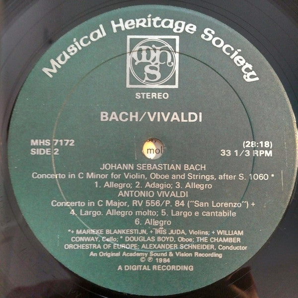 Wolfgang Amadeus Mozart, Johann Sebastian Bach, Antonio Vivaldi, The Chamber Orchestra Of Europe, Alexander Schneider - Performs Works By Mozart, Bach, And Vivaldi