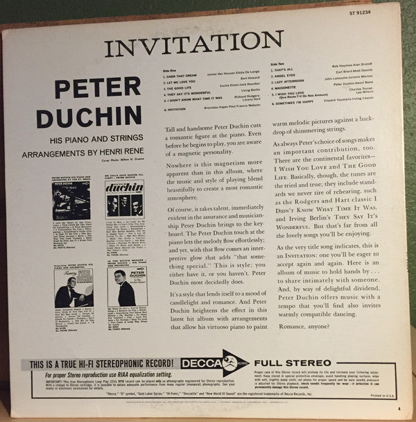 Peter Duchin, His Piano And Strings - Invitation