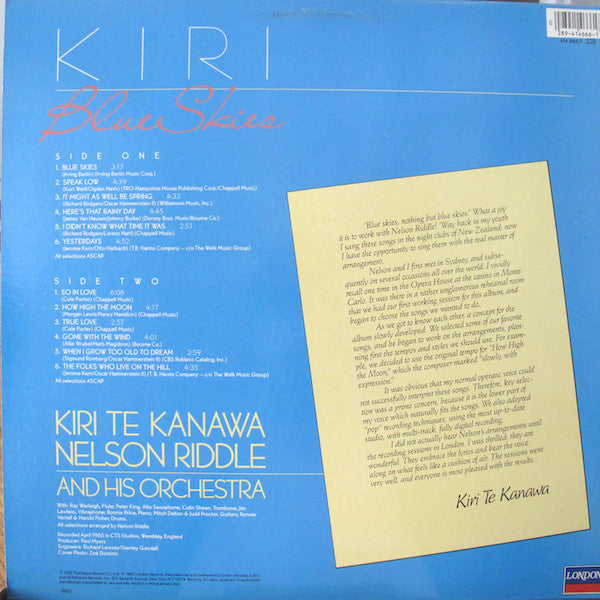 Kiri Te Kanawa, Nelson Riddle And His Orchestra - Blue Skies