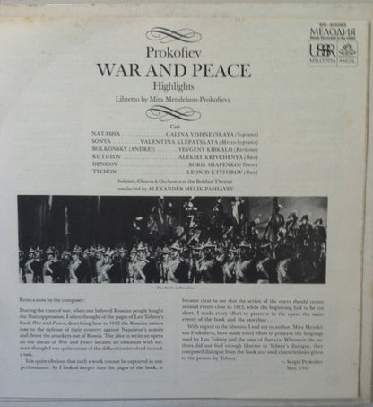 Sergei Prokofiev, Chorus Of The Bolshoi Theatre, Bolshoi Theatre Orchestra, Alexander Melik-Pashayev - War And Peace - Highlights